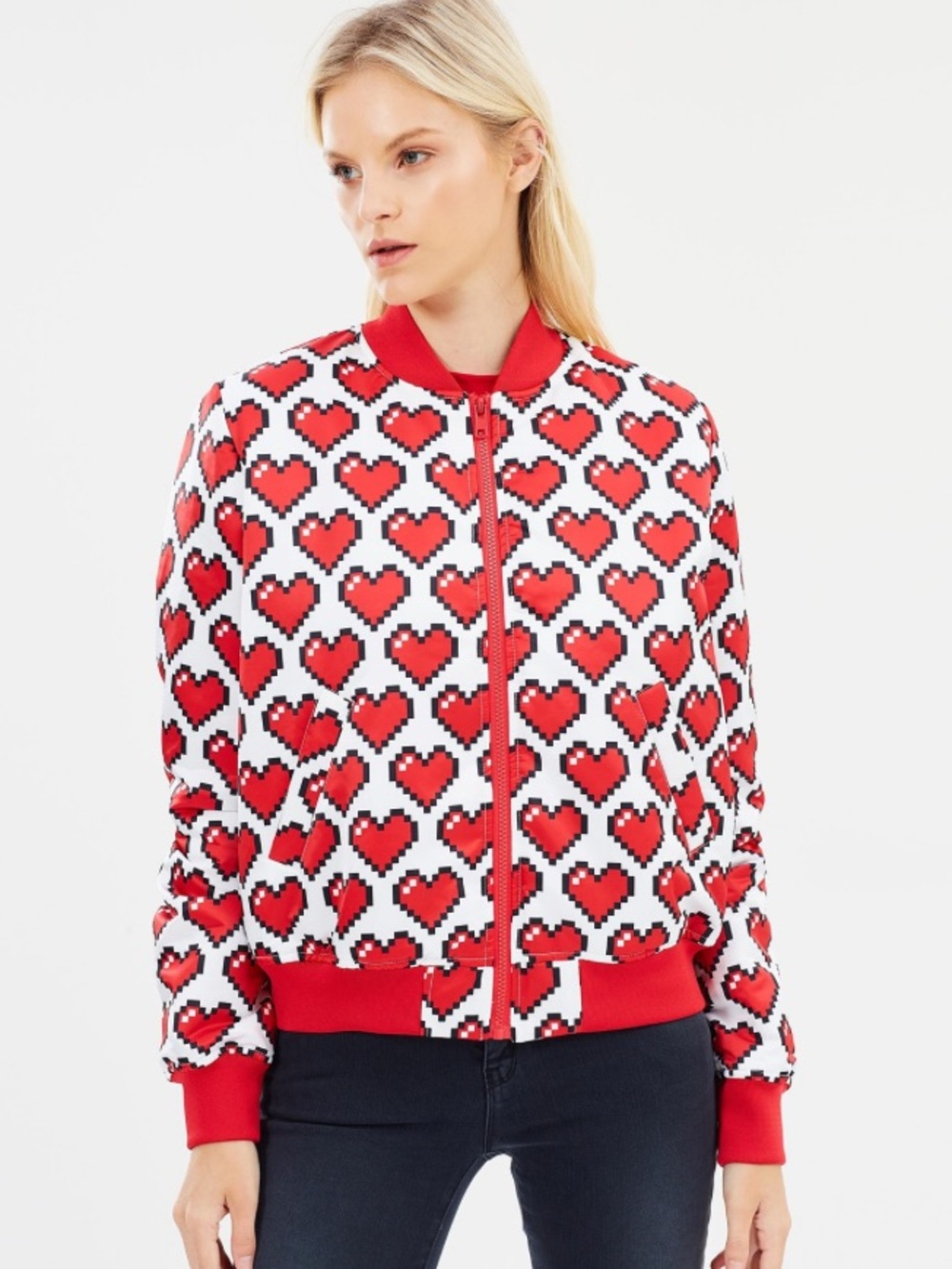 Love Moschino All Over Pixel Heart Bomber Jacket